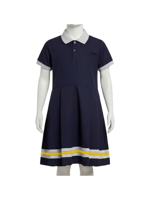 SPS Girls Navy Blue Frock with Yellow Stripe (Nursery Std - UKG Std)